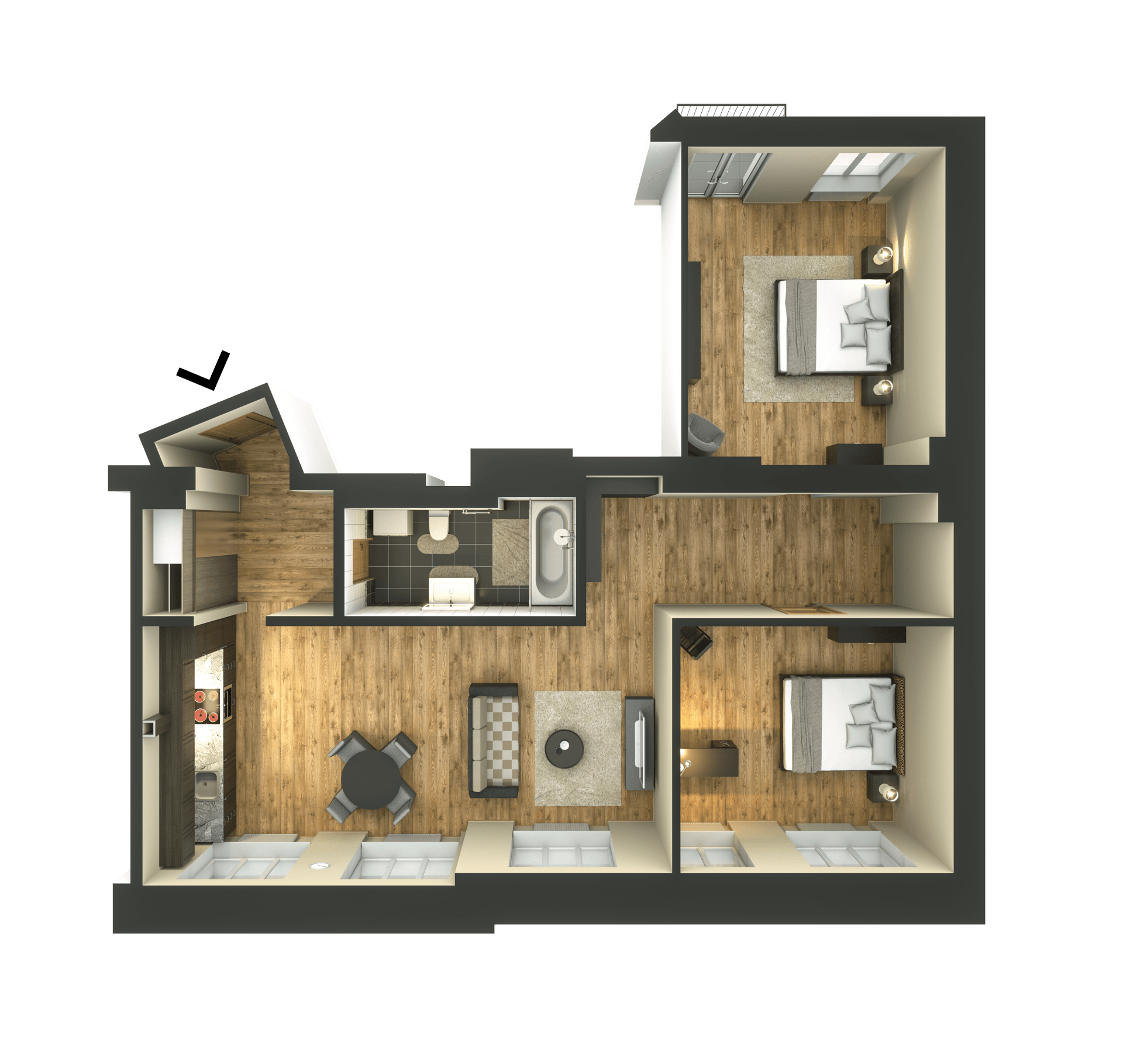 An aerial view of a floor plan of a house