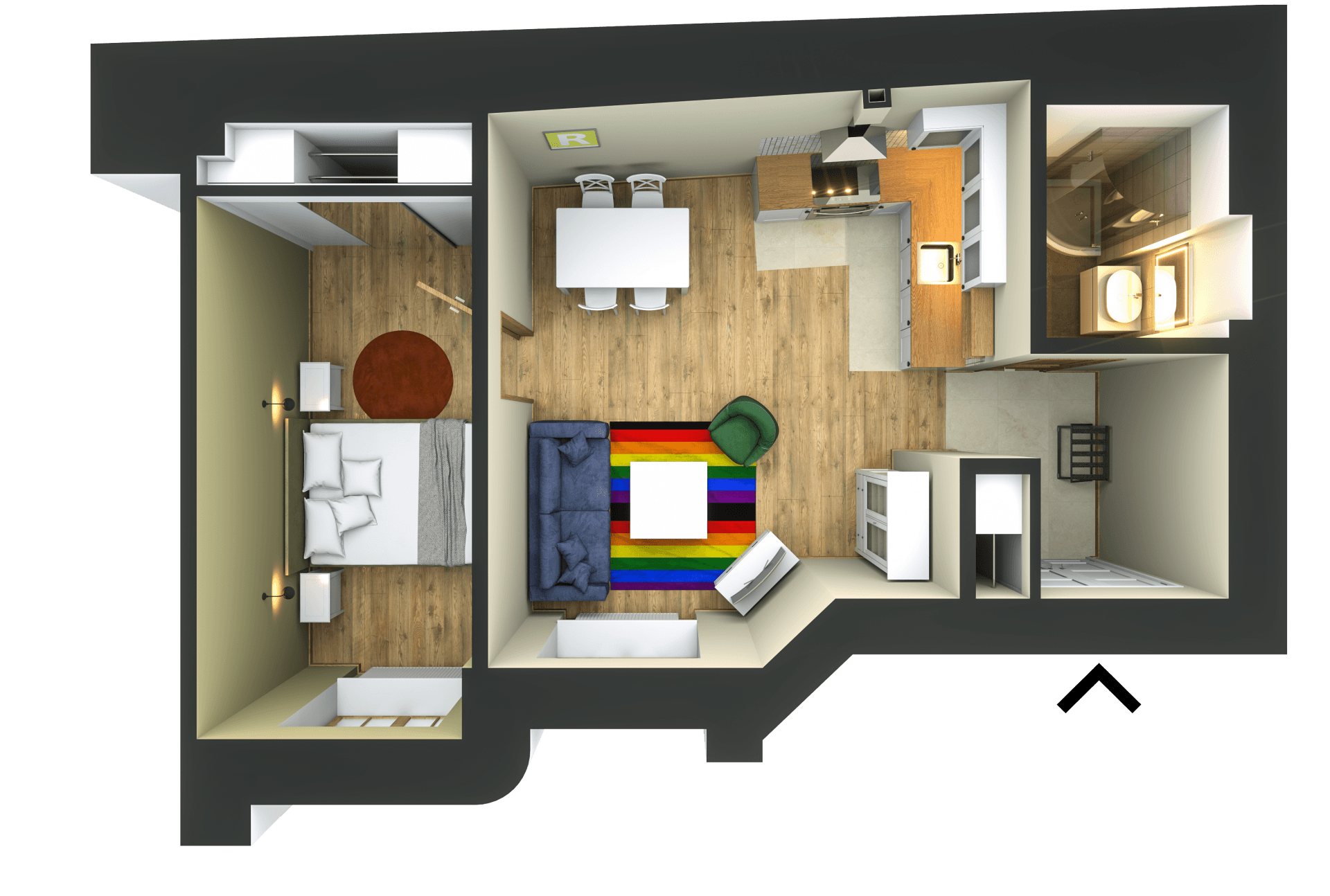 An aerial view of a floor plan of a house