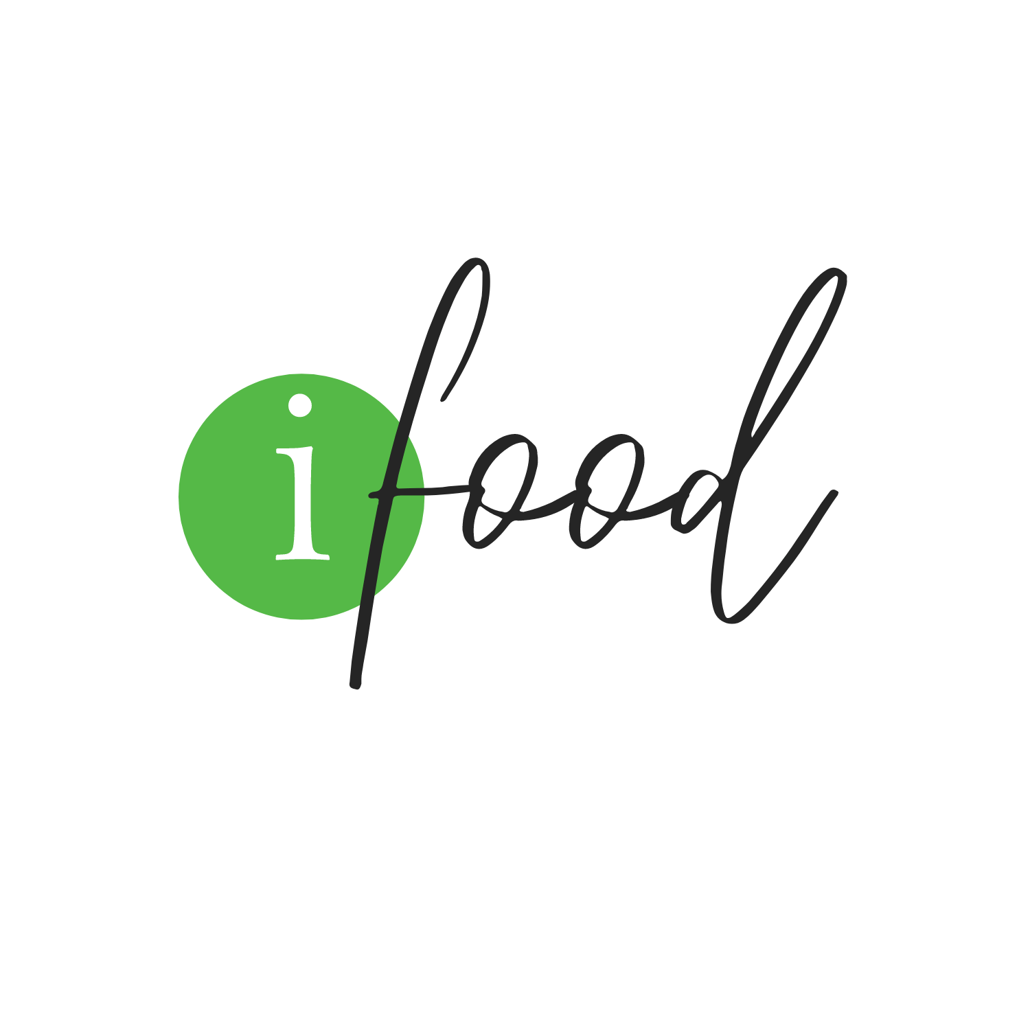 A logo for i food with a green circle in the middle.