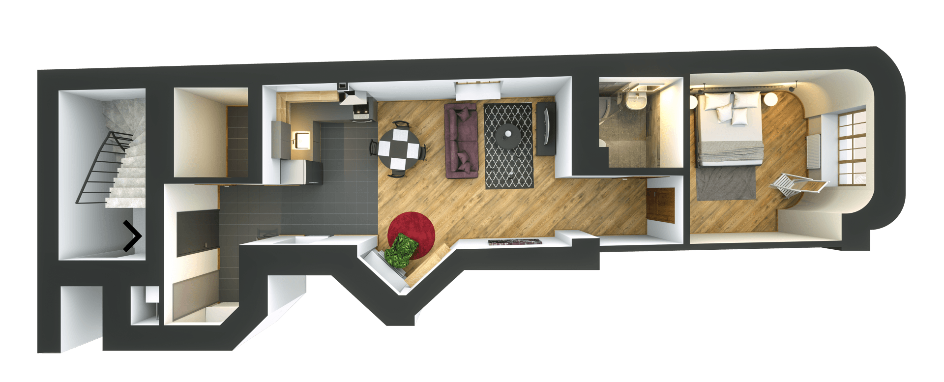 An aerial view of a floor plan of a house