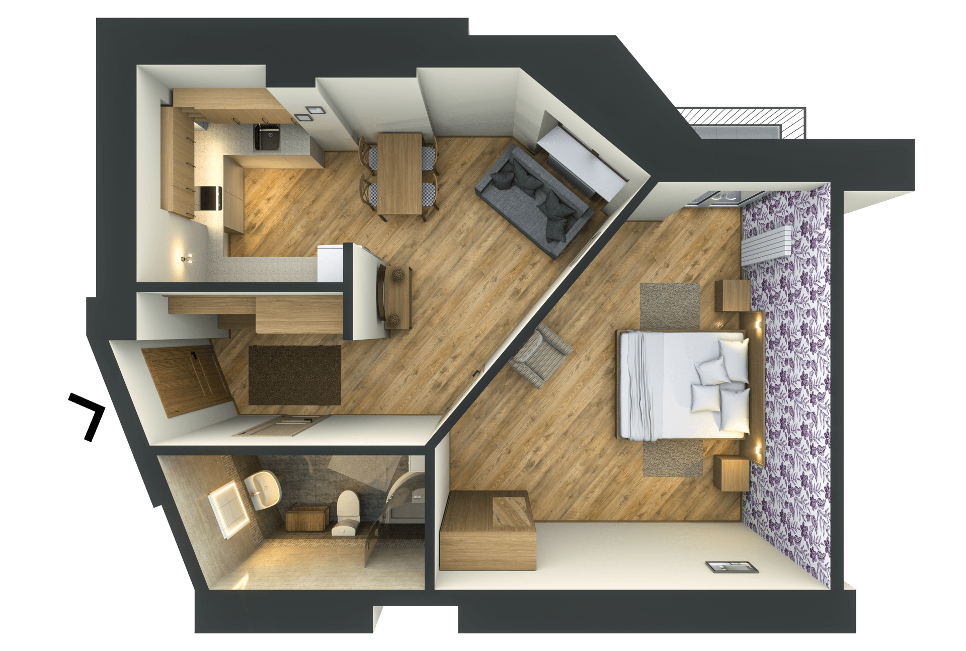An aerial view of a floor plan of a house