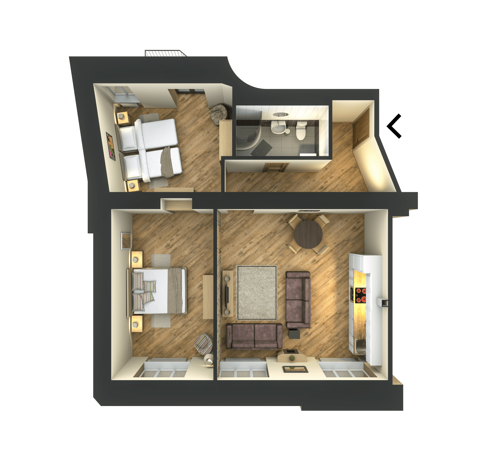 An aerial view of a floor plan of a house