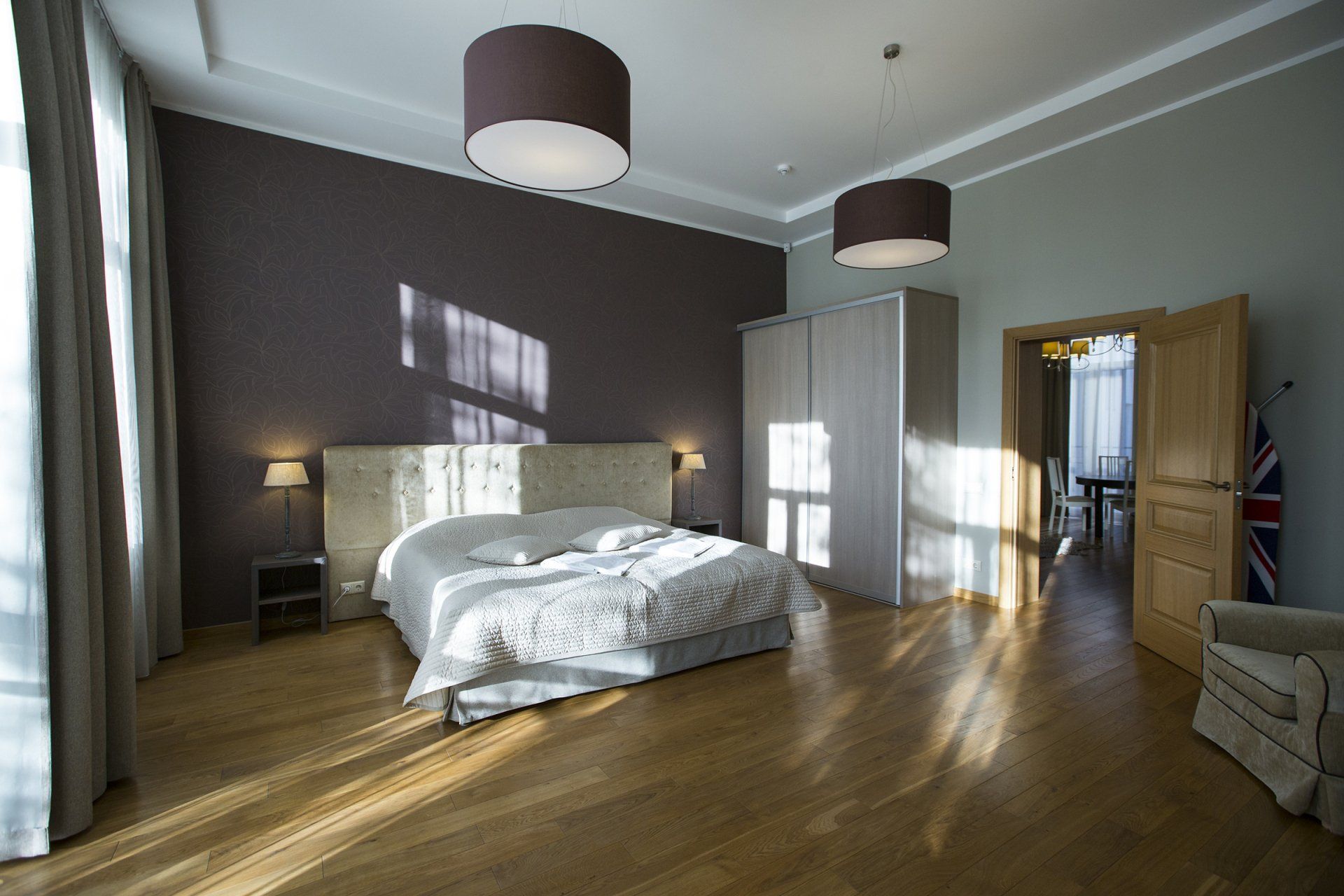 There is a large bed in the middle of the room.