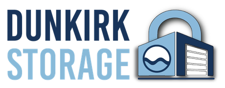 Dunkirk Storage logo with blue text and a padlock icon 