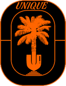 A rectangular orange and black logo featuring an orange palm tree growing out of a shovel base, with the word 