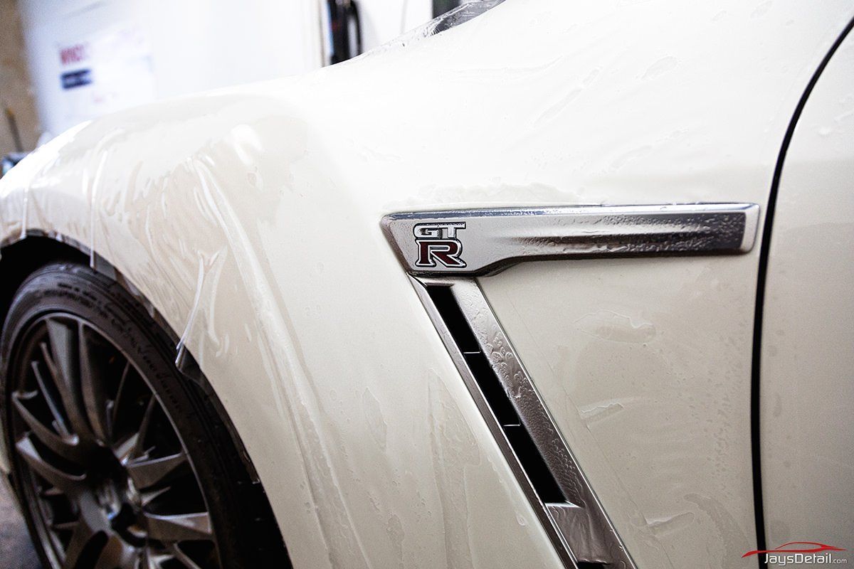 White Nissan GT-R car detail with