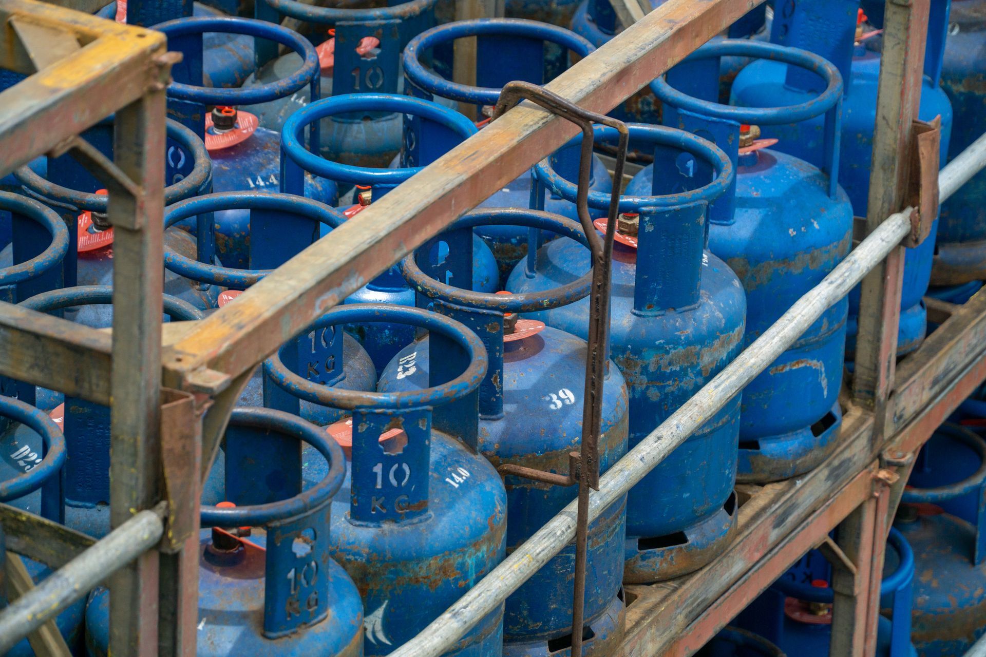 Close up of LPG gas tanks for home use. Close up of LPG gas tanks for home use.