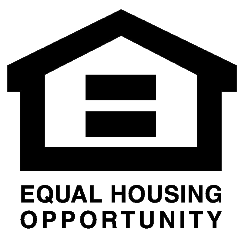 Equal Housing Opportunity logo: house outline with an equal sign inside. Text reads 