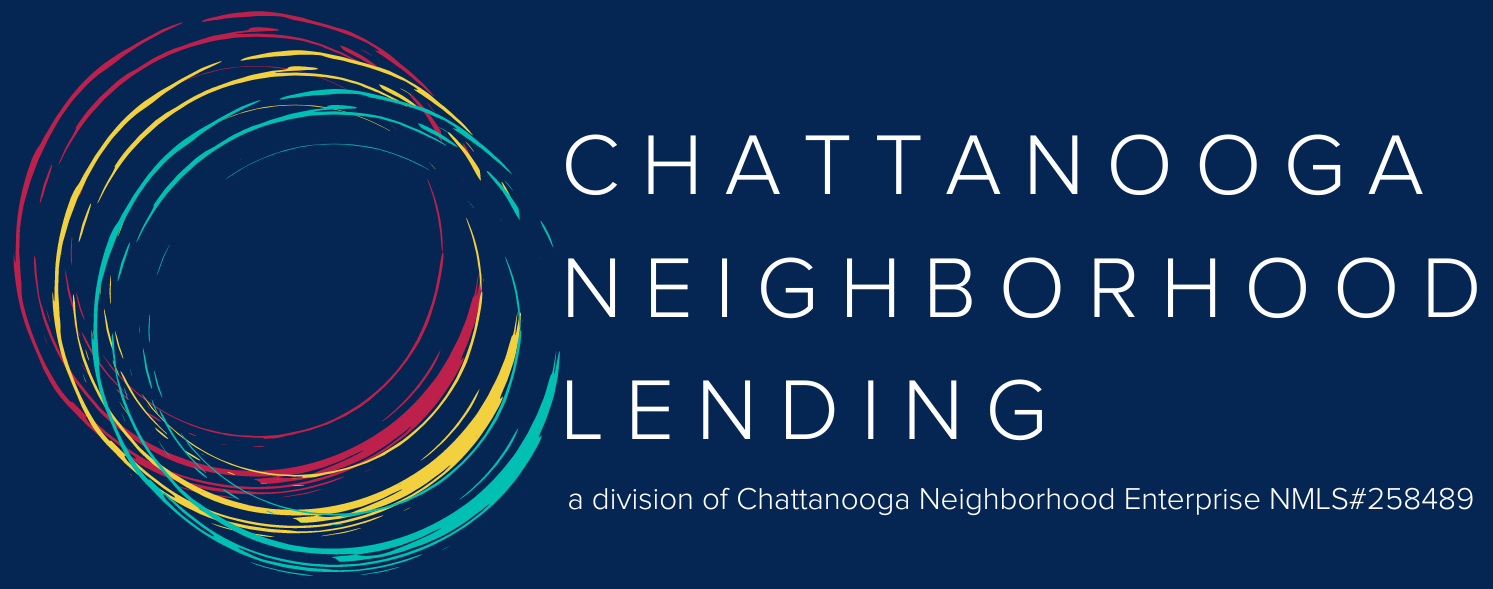 Chattanooga Neighborhood Lending logo with colorful circular design on a dark blue background.