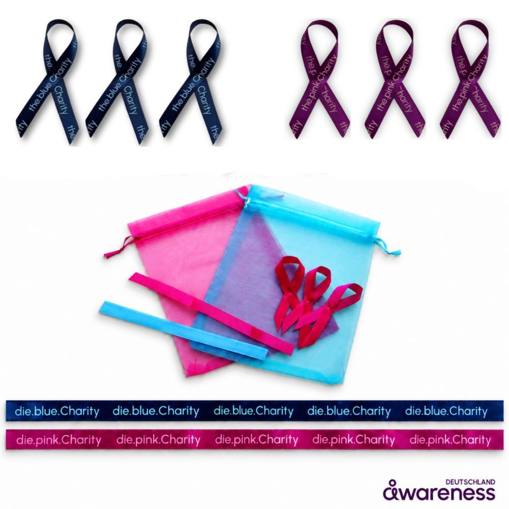 Bedrukt satijnlint, awareness-lintjes en organzazakjes voor Awareness Deutschland