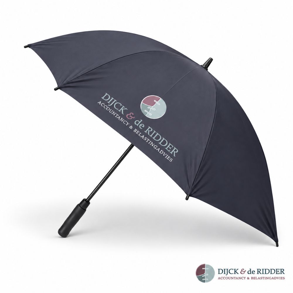 Automatische paraplu met fullcolour logo van Dijck & de Ridder