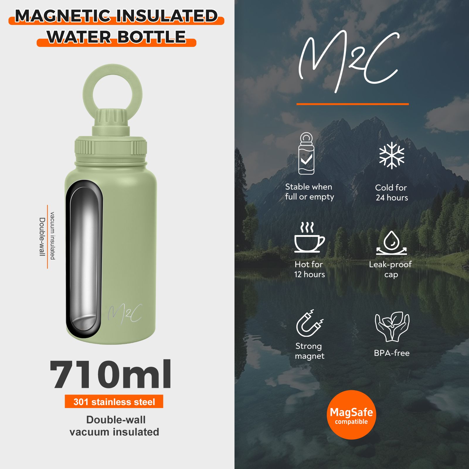 Water Bottle MagSafe Features - Green