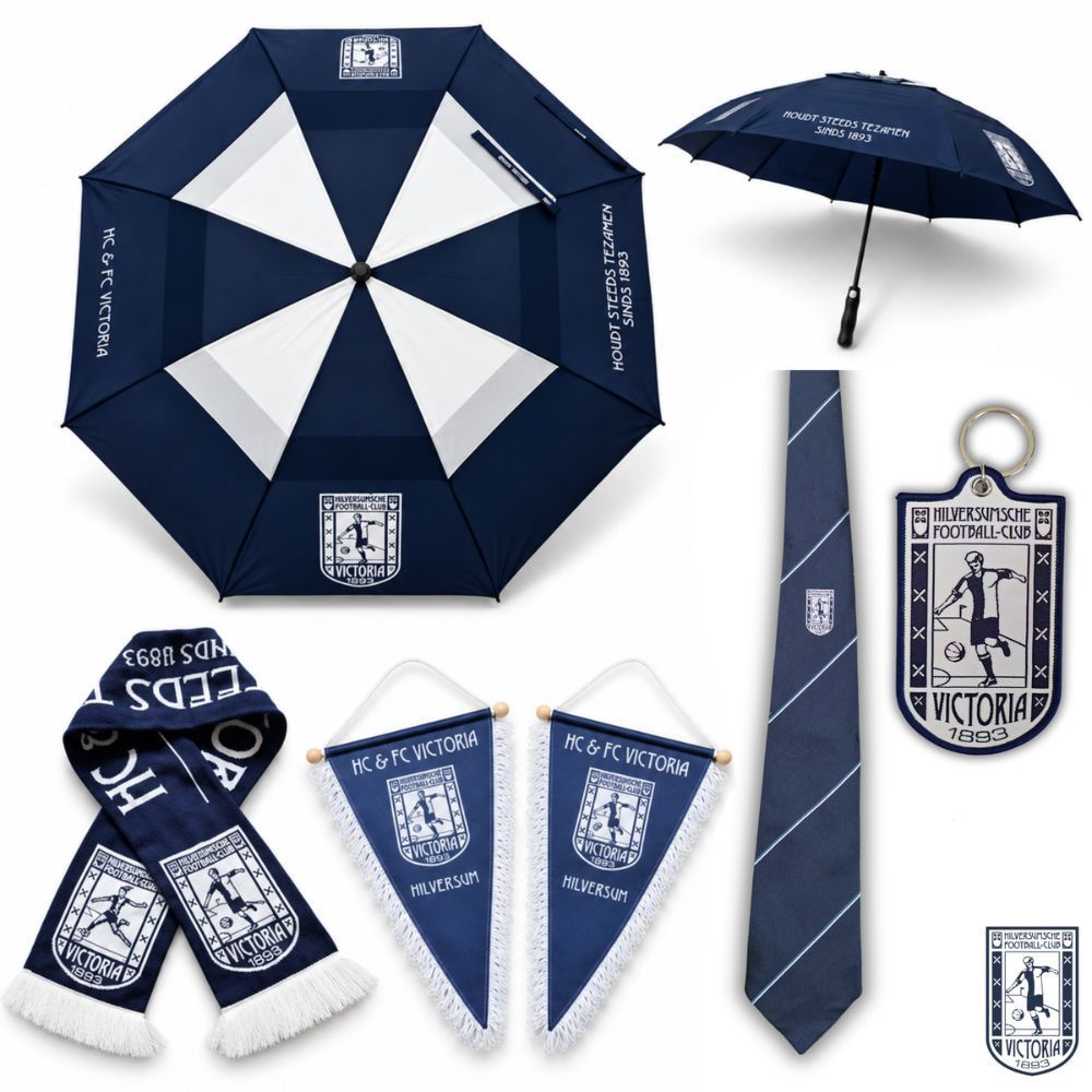 HC & FC Victoria club merchandise HC & FC Victoria 1893 club merchandise: knitted scarf, pennants, club tie, woven keychain and golf umbrella