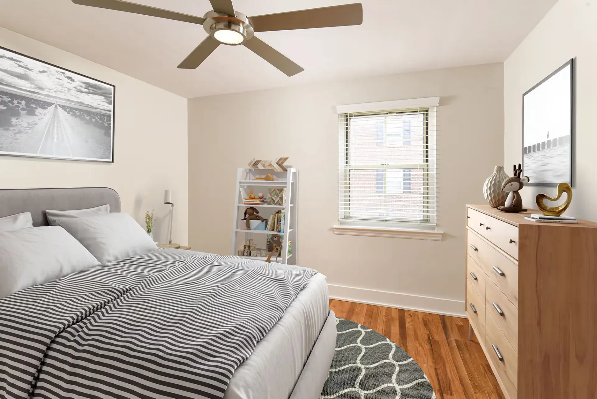 Bedroom with bed and dresser