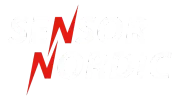 To røde, lynformede «N»-symboler. Hvit bakgrunn.