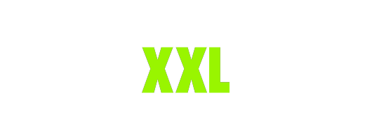 Grønn «XXL»-tekst på hvit bakgrunn.