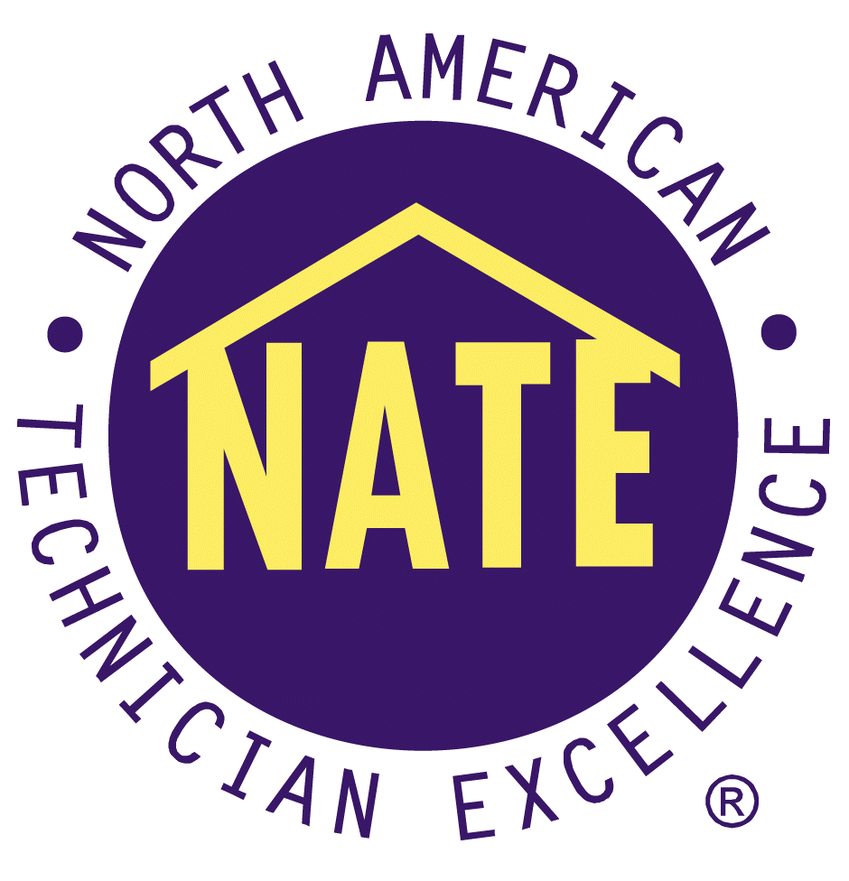 NATE logo in purple and gold, reading “North American Technician Excellence” in a circular seal.