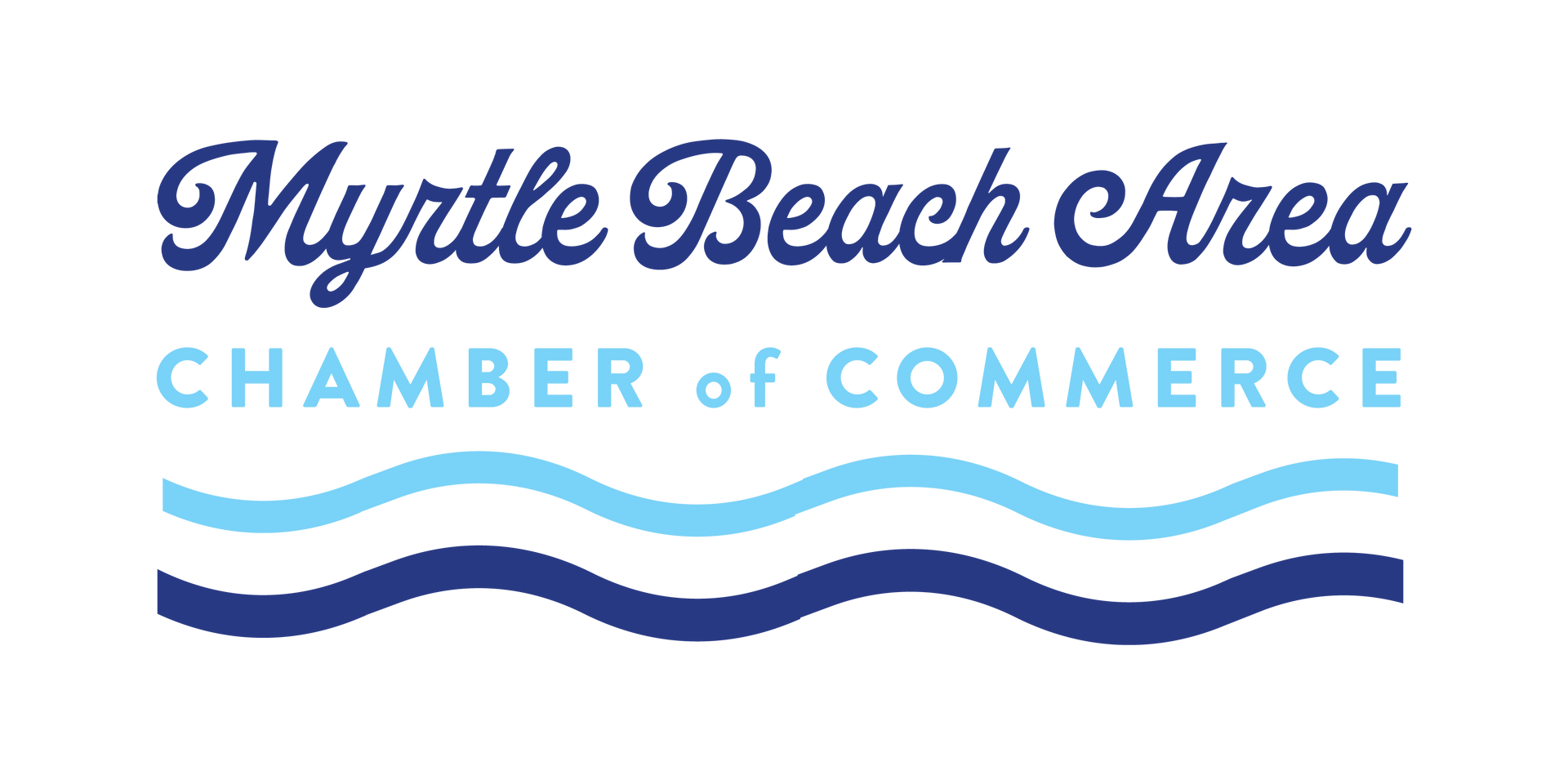 Myrtle Beach Area Chamber of Commerce logo in blue with wavy lines