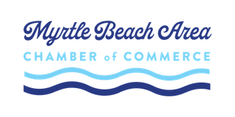 Myrtle Beach Area Chamber of Commerce logo in blue with wavy lines