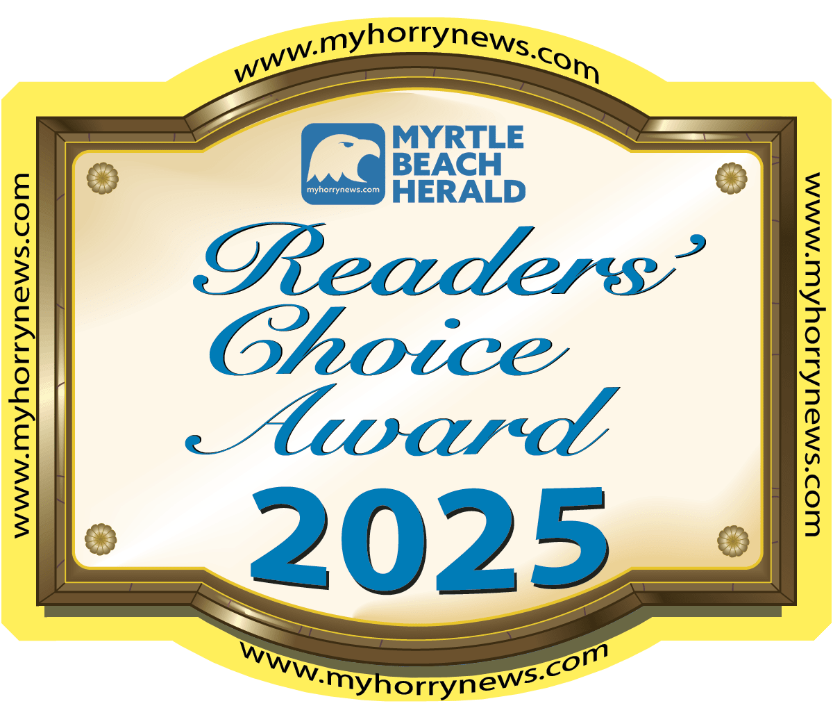 Readers’ Choice Award 2026 badge with Carolina Forest Chronicle and myhorrynews.com logos on gold circle