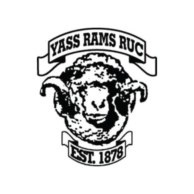 Logo for Yass Rams Rugby Union Club: a ram's head with 