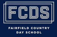 The logo for fairfield country day school is blue and white.