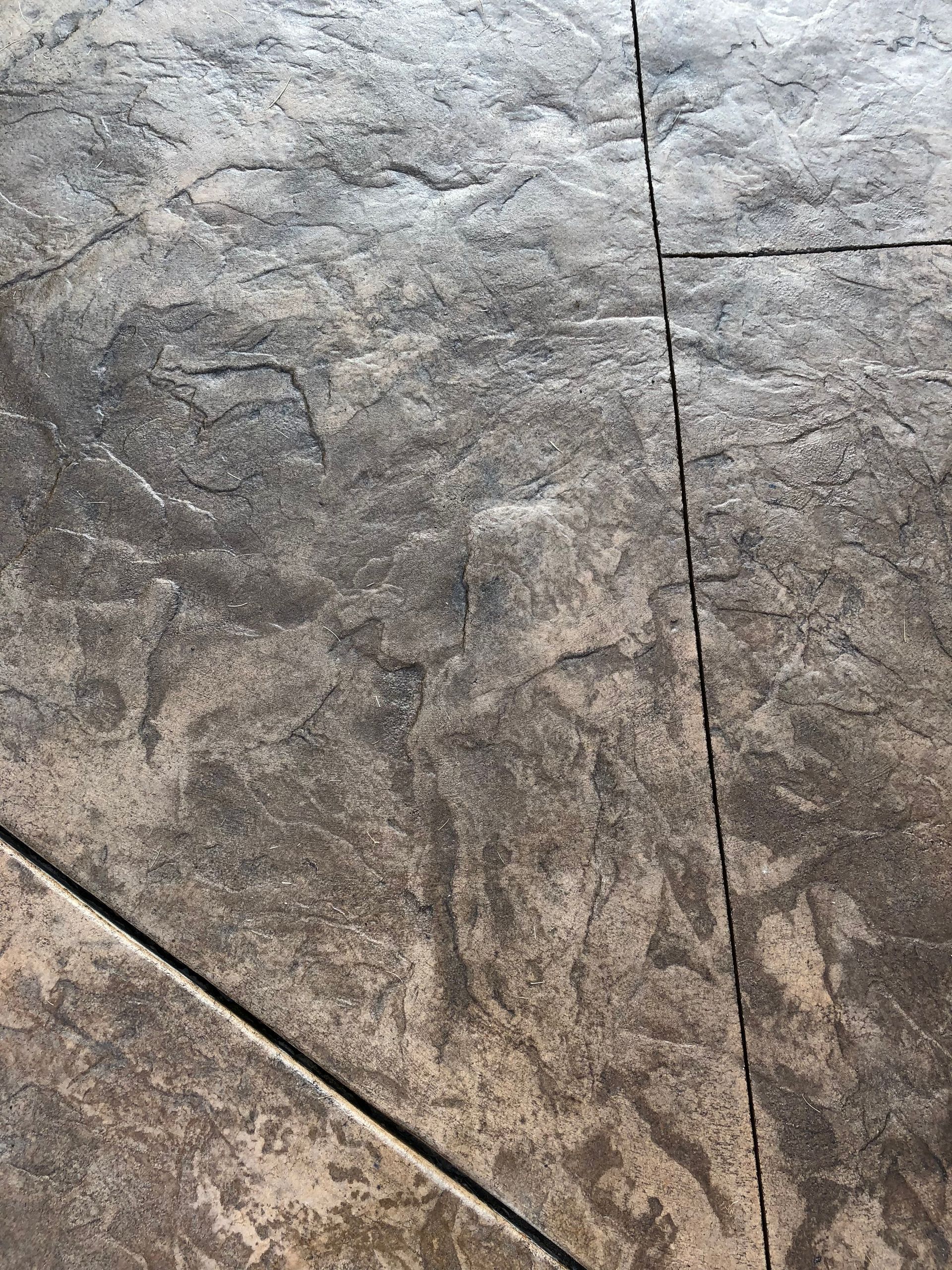Gray and black textured stone floor with visible grout lines.