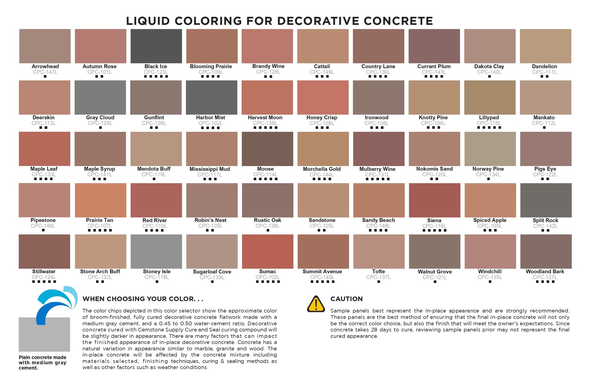 Color selection guide featuring a variety of hues, used for a building product.