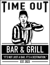 Sign for "Time Out Bar & Grill", featuring a referee signaling a timeout.