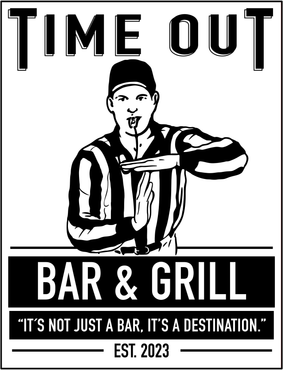 Sign for "Time Out Bar & Grill", featuring a referee signaling a timeout.