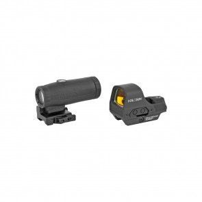 HOLOSUN OPEN REFLEX SIGHT AND MAGNIFIER COMBO - BLACK, 2 MOA RED DOT & 65 MOA RING, 3X MAGNIFICATION