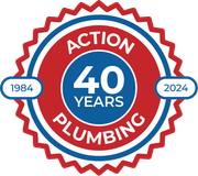 Stamp that says Action Plumbing has been in business for 40 years.