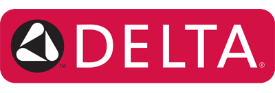 a red and white delta logo on a white background