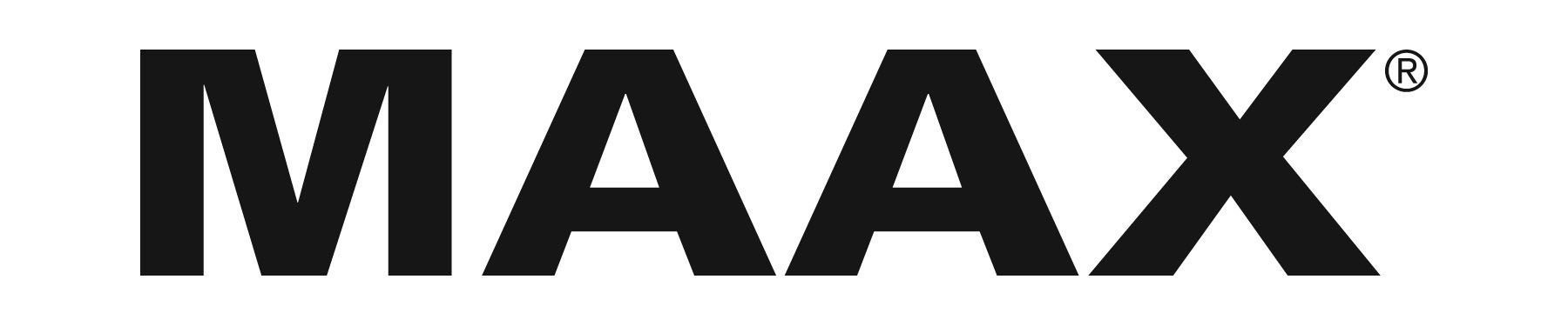 a black and white logo for maax on a white background