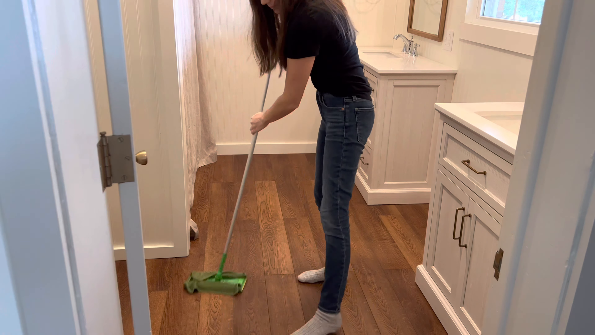Tile floor cleaned in a Brooklyn hallway