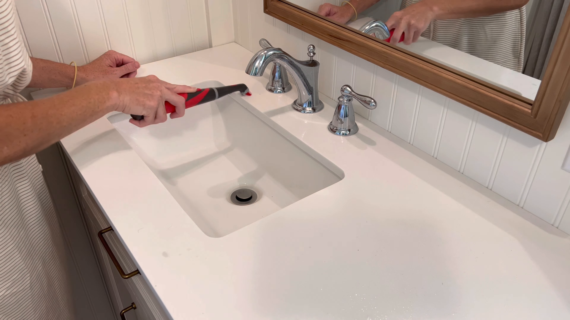 Fine renovation dust wiped from a surface after construction