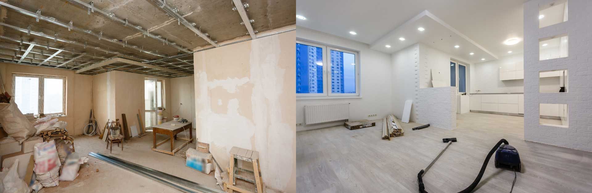 a before and after picture of a house being remodeled.