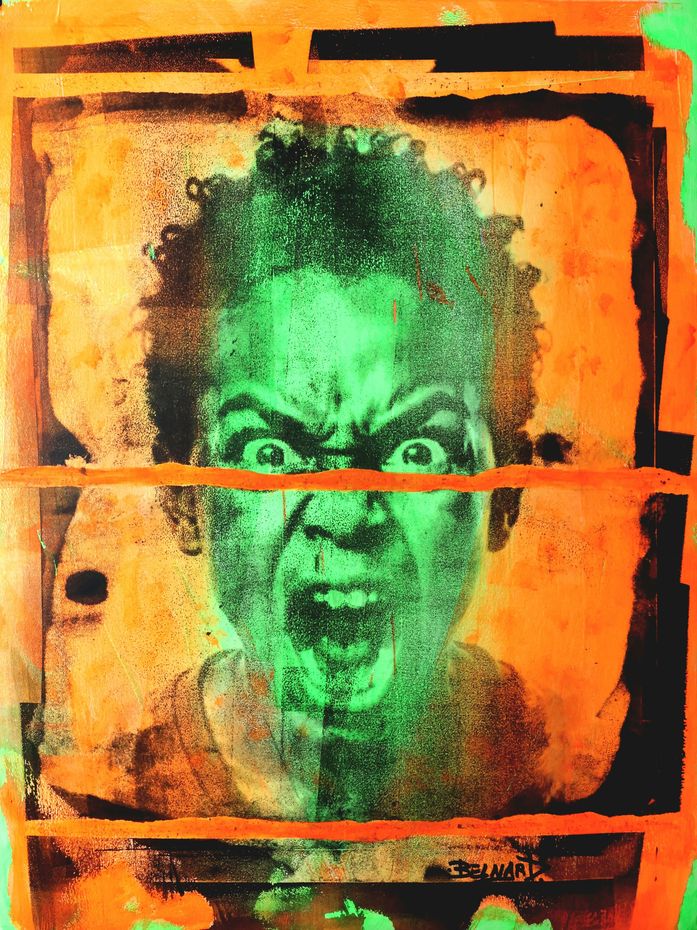 Monotype , techniques
 Mixte , acrylique, encres, gouache. Olivier Belnard.