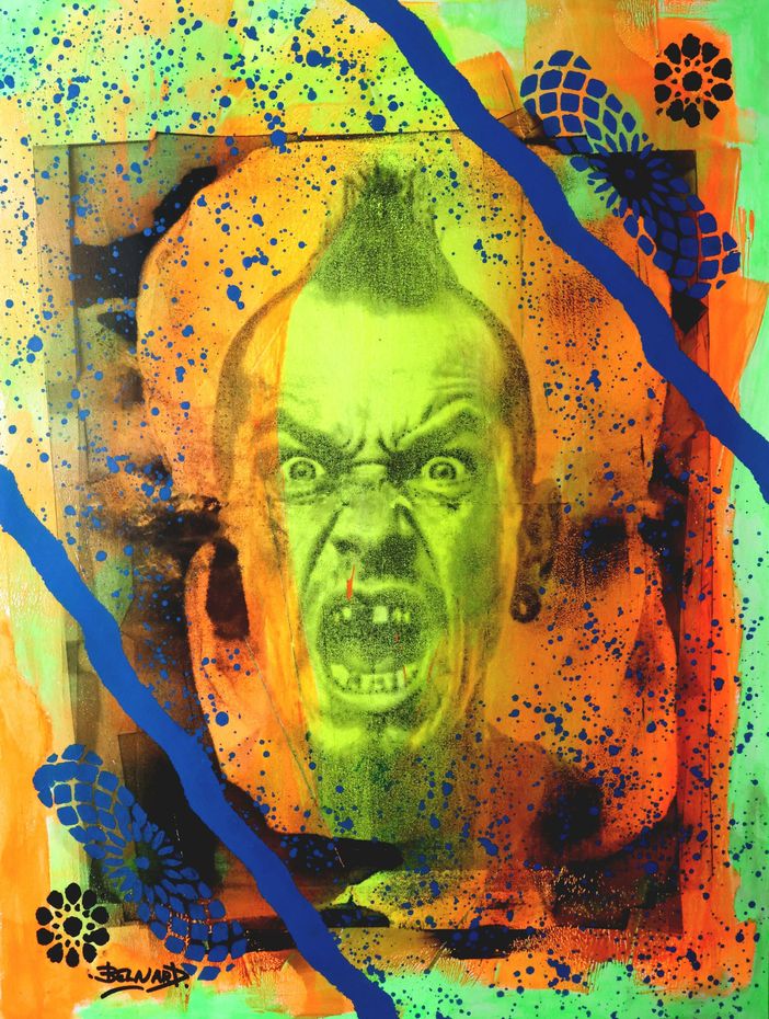 Monotype , techniques
 Mixte , acrylique, encres, gouache. Olivier Belnard.