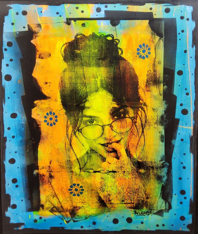 Monotype , techniques
 Mixte , acrylique, encres, gouache. Olivier Belnard.