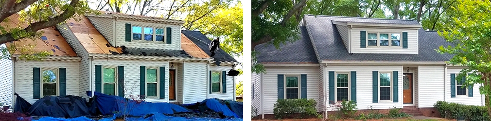 A picture of a house before and after being remodeled