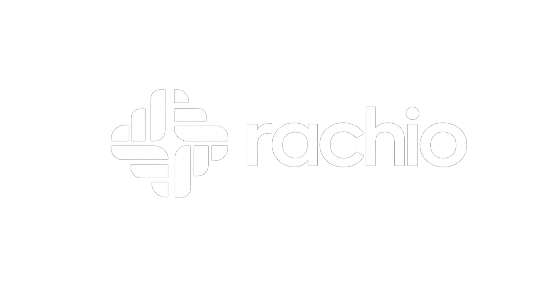 White background with a light gray “rachio” logo and icon centered.