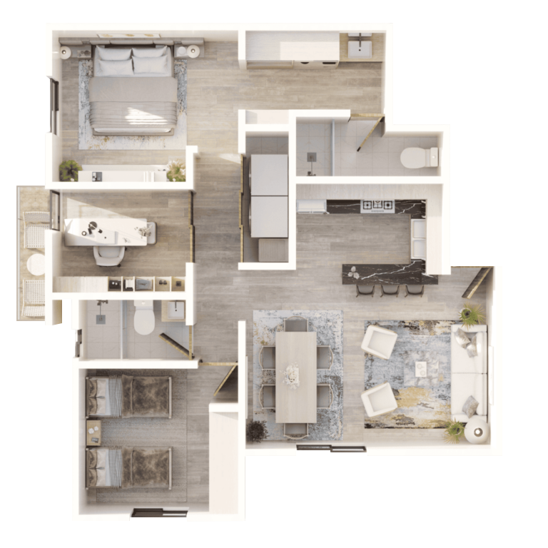 Planta arquitectónica departamento 2 recámaras Villa Cabo Sur