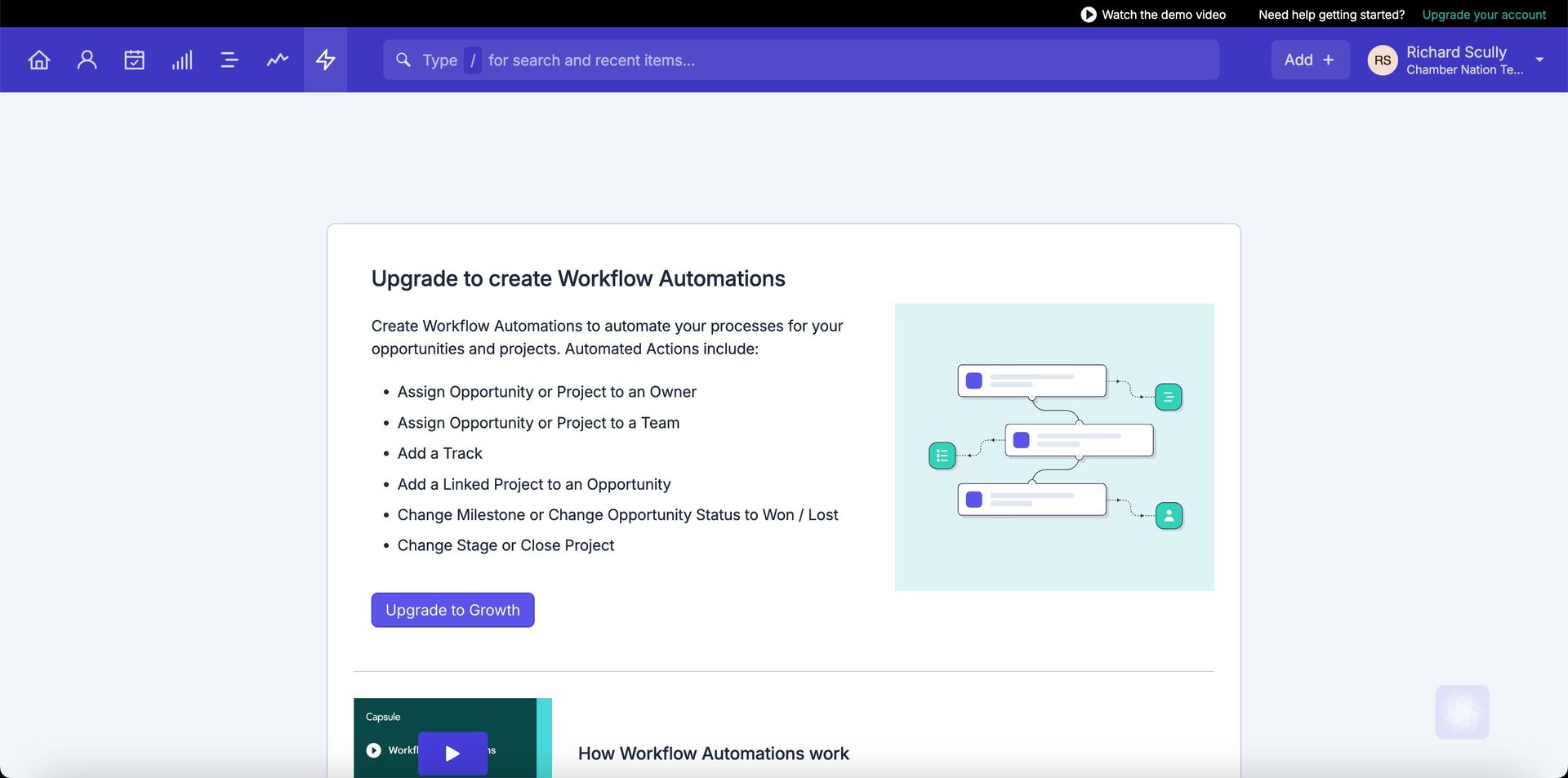 A screenshot of a website with a purple background and a purple button.