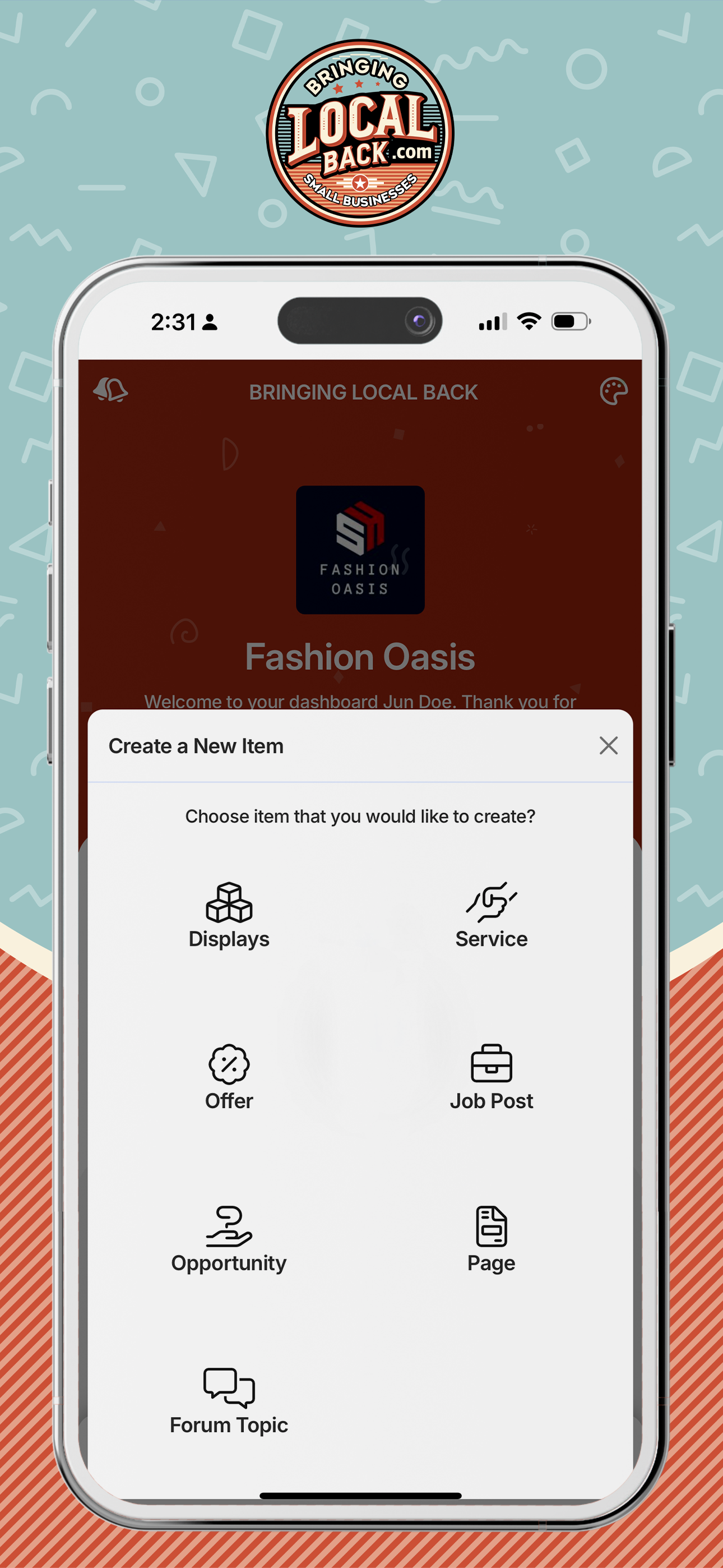 A cell phone with a screenshot of a fashion app on it.