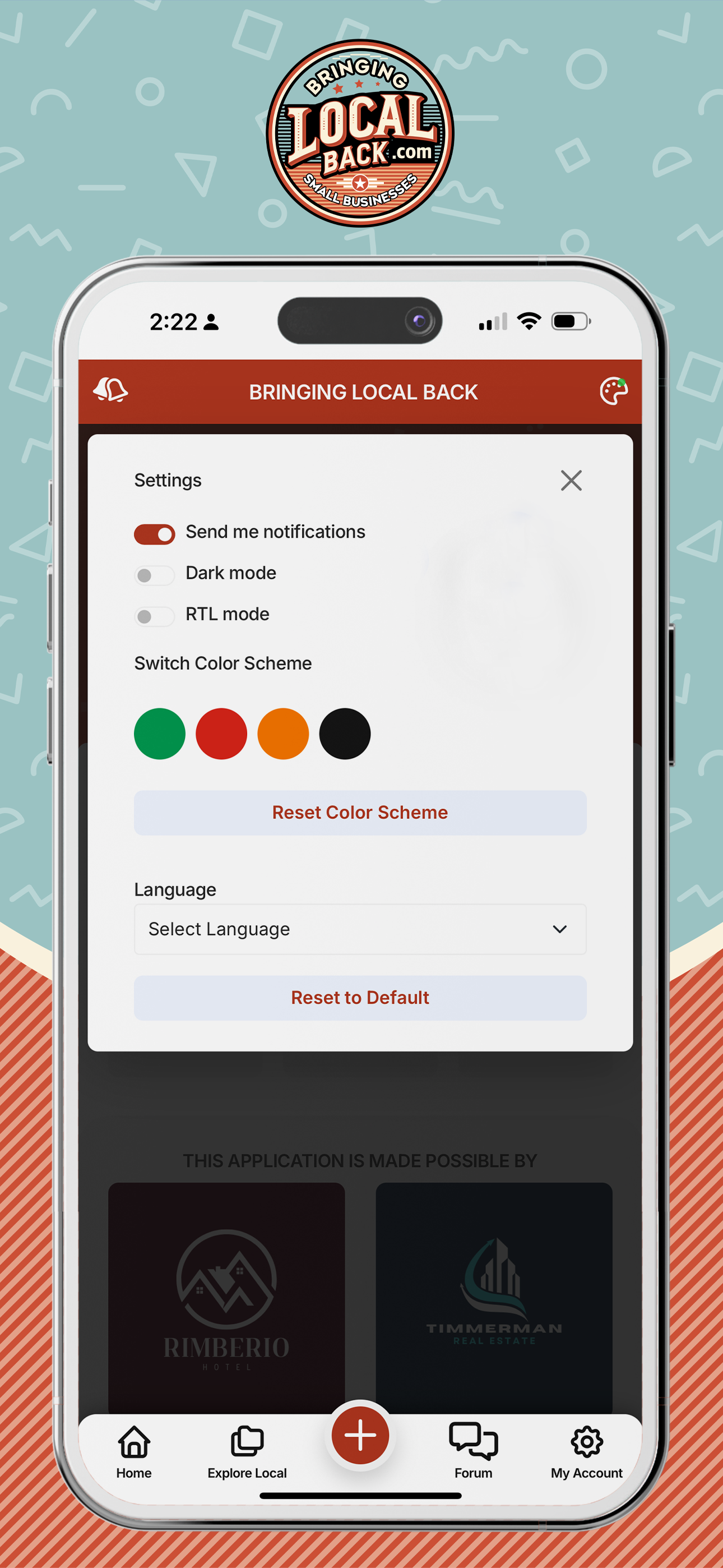 A cell phone is displaying a screenshot of a local pizza app.