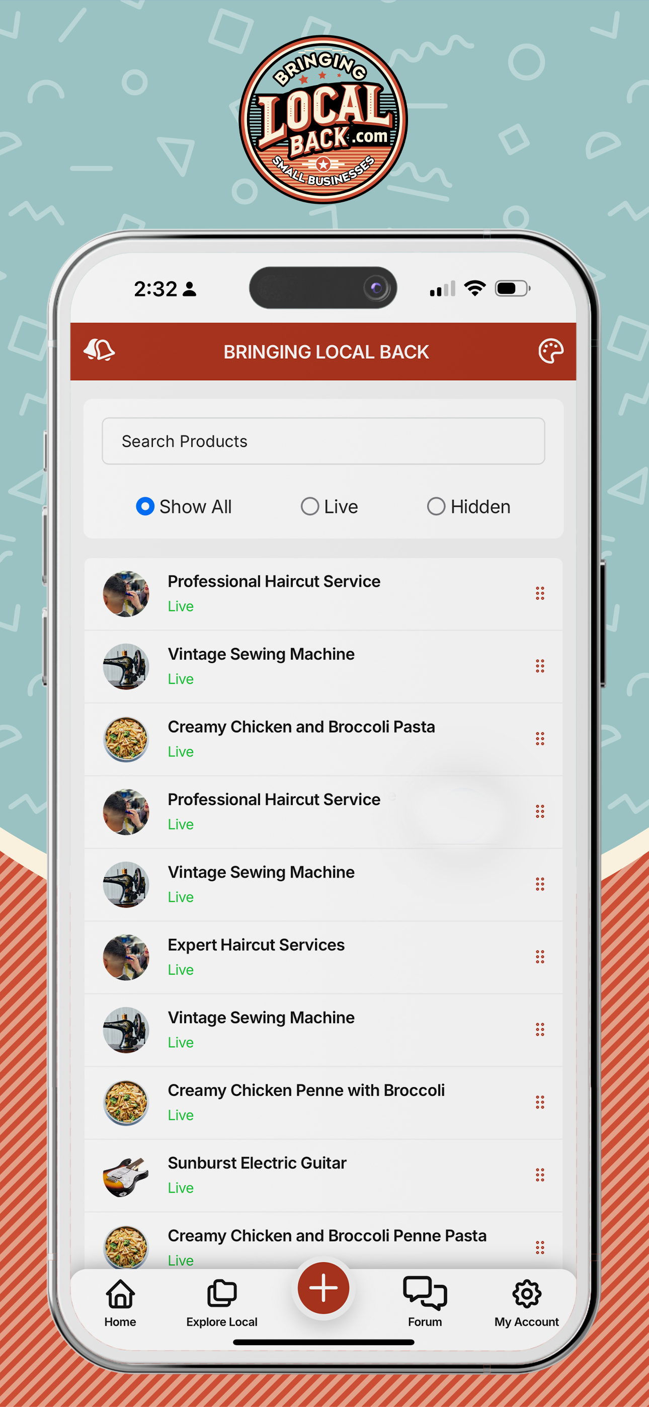 A cell phone with a screenshot of a local pizza app on it.