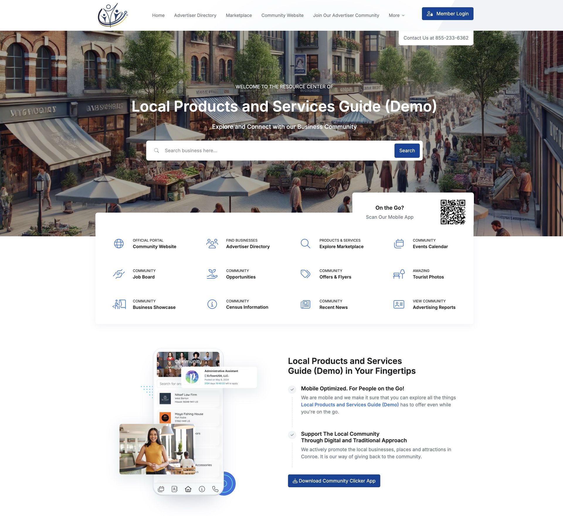 A screenshot of the local products and services guide website.