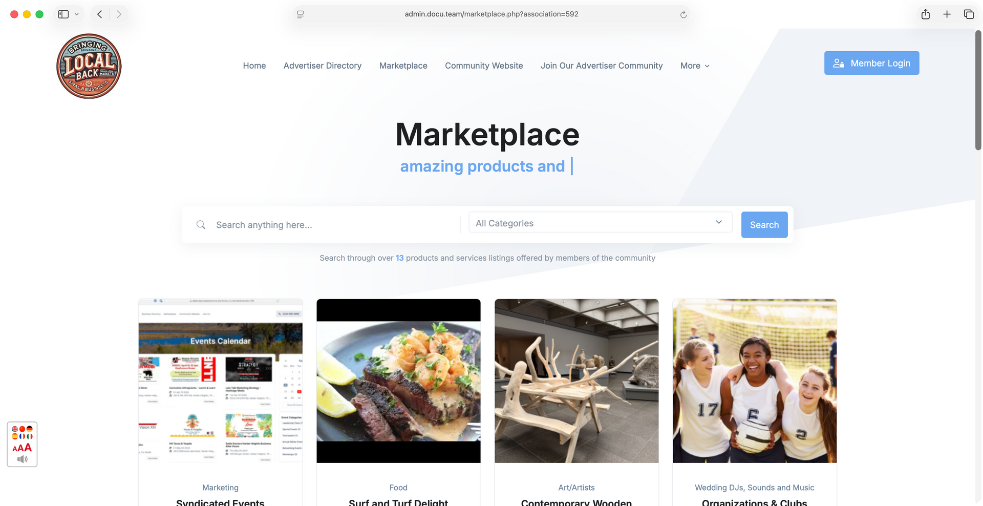 A screenshot of the marketplace website on a computer screen.