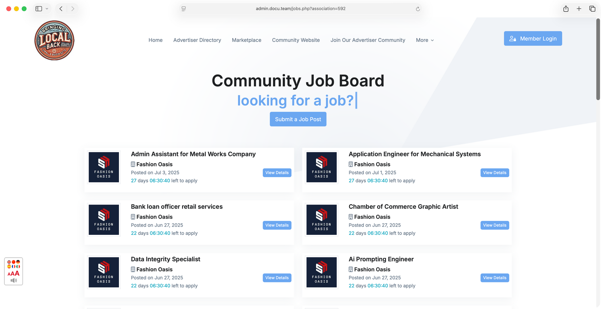 A computer screen shows a community job board looking for a job